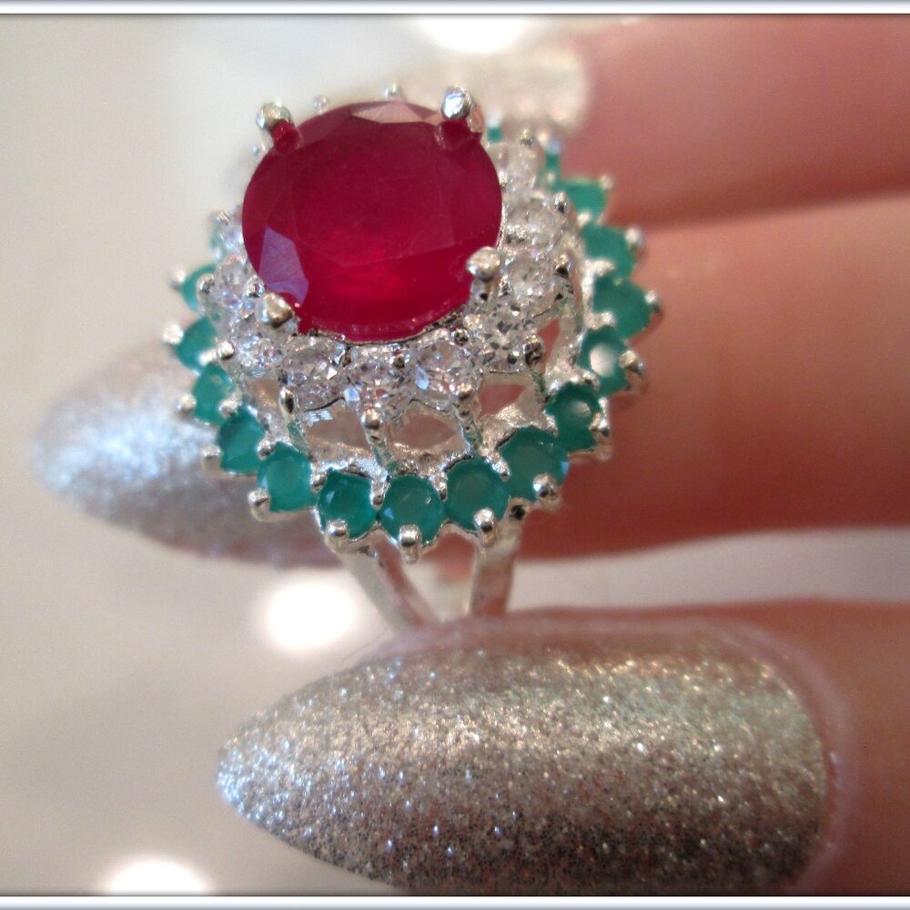 Ruby Emerald Natural Round Cut Gemstone Ladies 18… - image 3